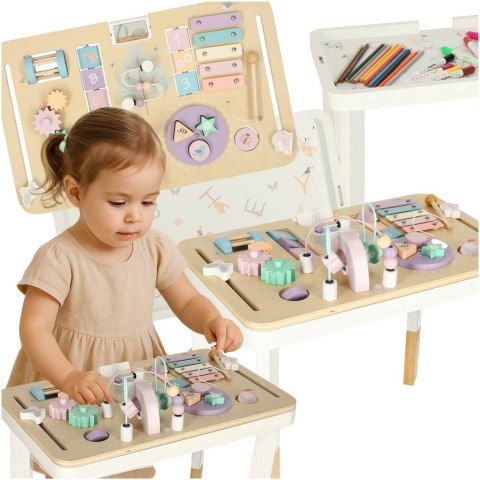 Tablica manipulacyjna LULILO LUDO stolik drewniany sensoryczny 2w1 różowy Kik Sp. z o. o. Sp. k.