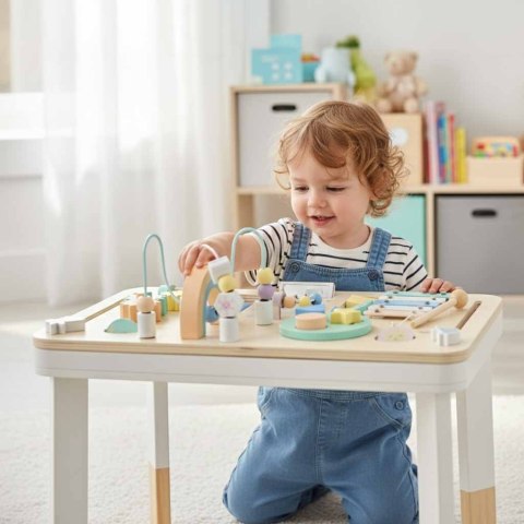 Tablica manipulacyjna LULILO LUDO stolik drewniany sensoryczny 2w1 różowy Kik Sp. z o. o. Sp. k.